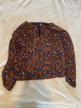 J. Crew Navy Floral Long-Sleeve Blouse